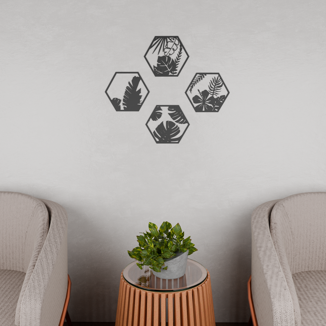 4pcs hexagon flowers art